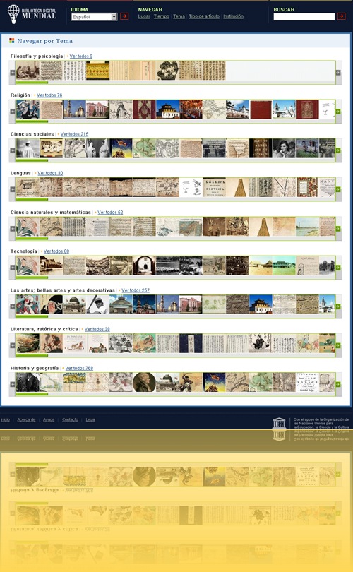 En la Biblioteca Digital Mundial, puedes navegar por Temas