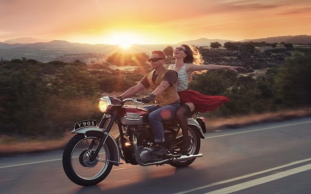 Guy and girl on motorcycle HD Wallpaper