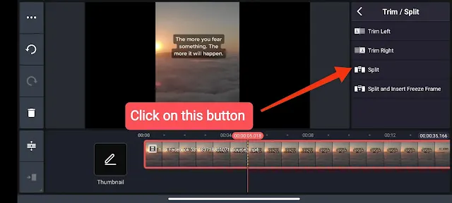 click on split button to split video