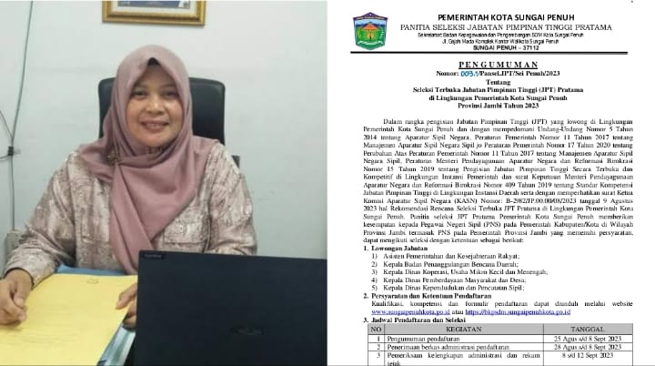 BKPSDM Sungai Penuh Umumkan Seleksi Terbuka Jabatan Pimpinan Tinggi (JPT) Pratama