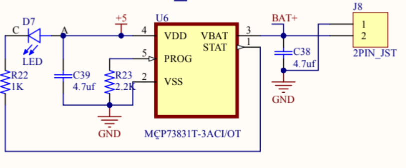 MCP73831 3.7V battery charger circuit