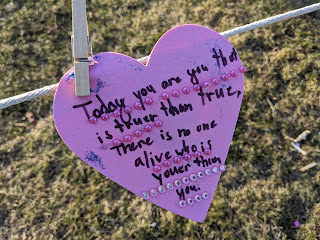 one of the many "Hearts of Kindness" hung around the Town Common by school kids for Valentine's Day