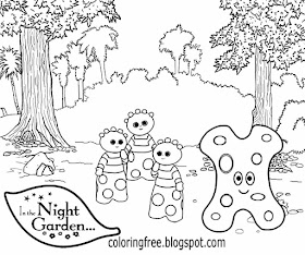 Flower simple backyard Haahoos in the night garden coloring page for playgroup kids sketching design