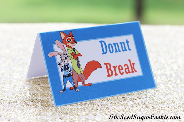 Make Your Own DIY Zootopia Food Label Cards And Hanging Flag Banner by The Iced Sugar Cookie-Mole Mr Big, Nick Fox, Judy Bunny, Flash Sloth, Elephant Jerry