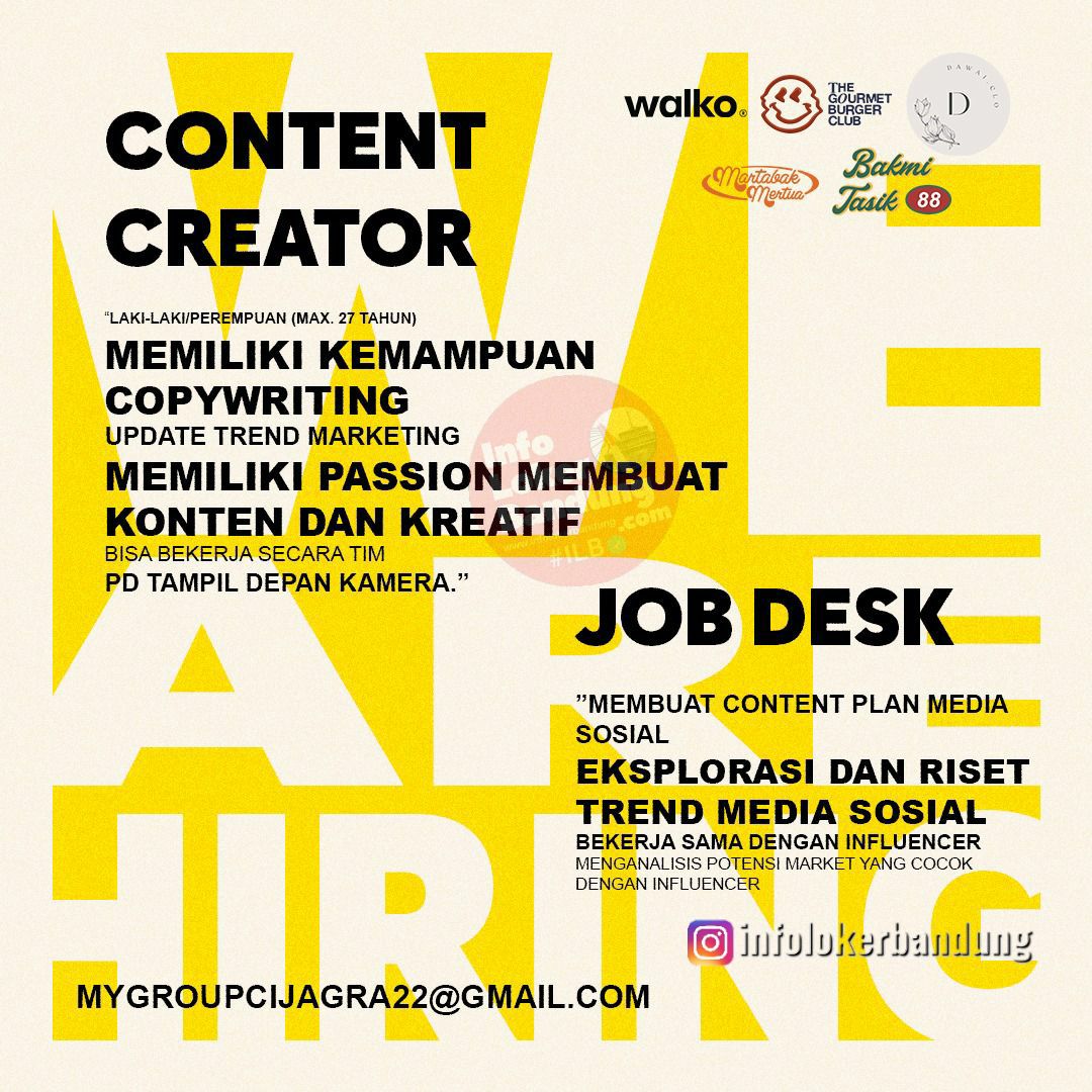 Lowongan Kerja Content Creator & Graphic Designer My Group Cijagra Bandung Agustus 2022