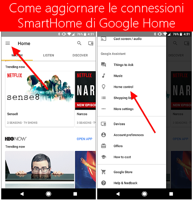 Come aggiornare le connessioni domestiche SmartHome di Google Home