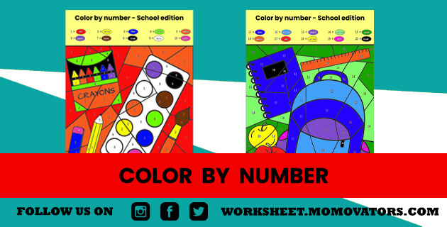 back to school coloring sheet, color by number, school supplies color by number, free printable color by number, color by number preschool, free printable  school color by number, color by number worksheets, coloring activity @momovators