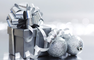 Happy Christmas silver balls and gifts
