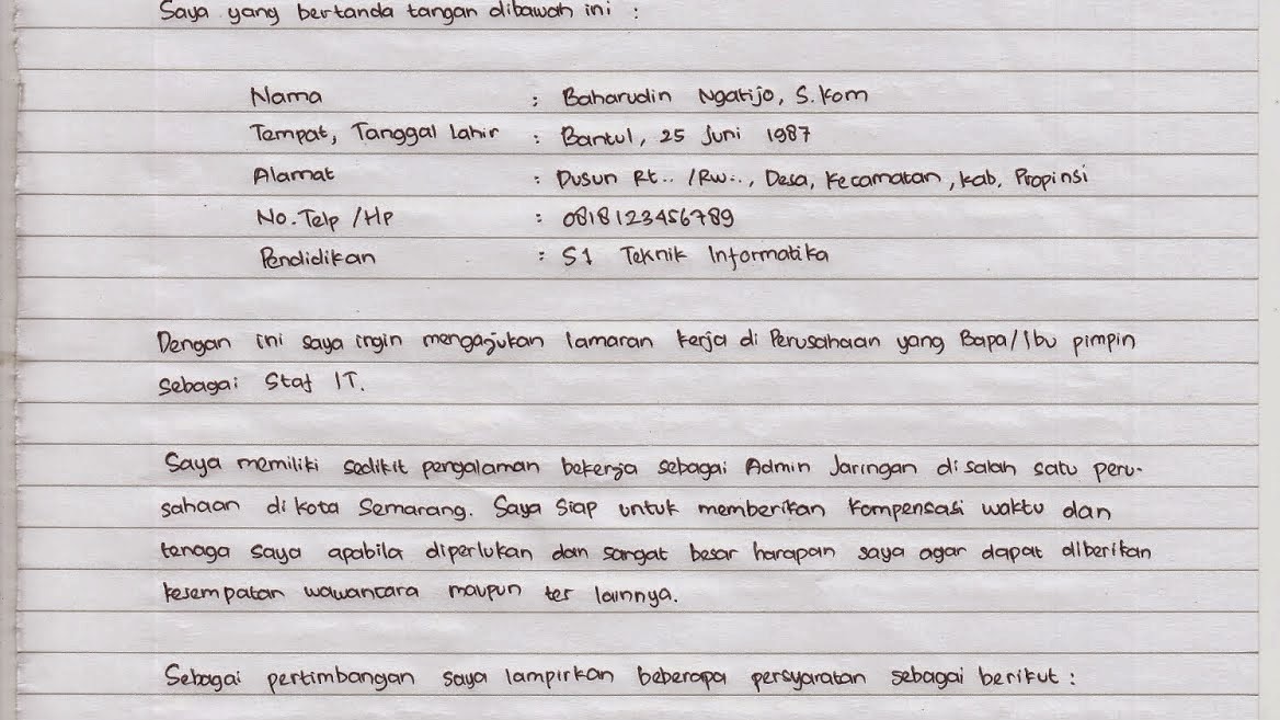 Surat Lamaran Folio - 9 Contoh Surat Lamaran Kerja Tulis Tangan Yang Baik Dan Benar - Bagaimana ...