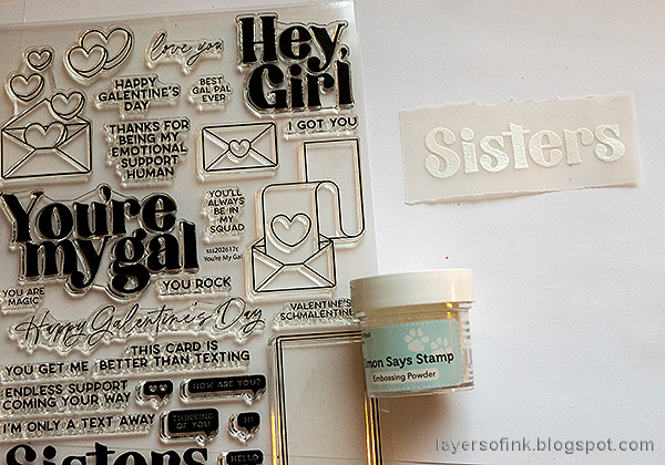 Layers of ink - Valentine's Day Tag Tutorial by Anna-Karin Evaldsson. Stamp sentiment on vellum.