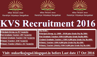 6205 KVS PGT TGT Primary Teachers Recruitment 2016