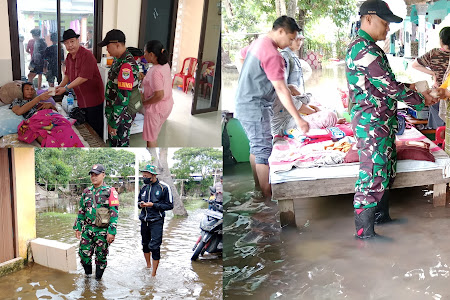 Banjir  Di Desa Buni Bakti, Sertu Nasan Pantau Wilayah Binaan Yang Terkena Banjir