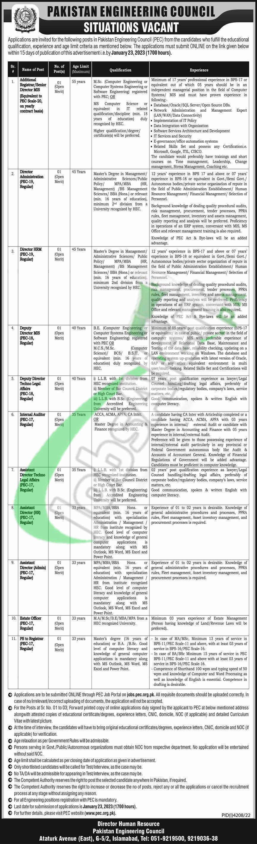 PEC Jobs 2023 Application Form Download Online www.pec.org.pk