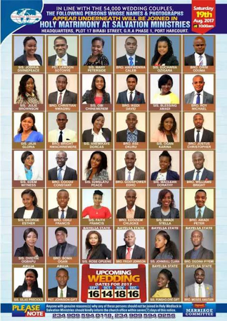 40 persons to wed same day at Salvation Ministries on August 19th, in Port Harcourt