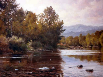 The river of my childhood painting Peter Bojthe