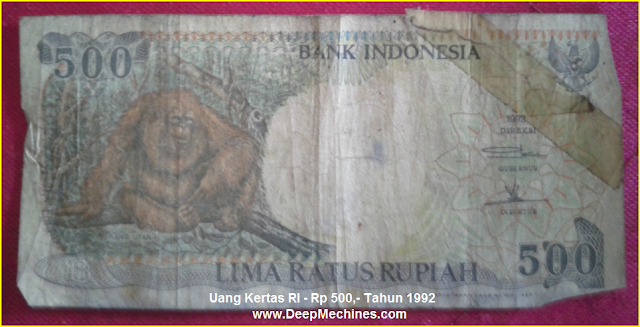 Gambar Mata Uang Kertas RI Rp 500,- Tahun 1992 bergambar Orang Utan