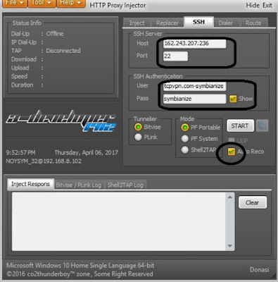 HTTP Proxy Injector, SSH Tab, Host, Port, User, Pass