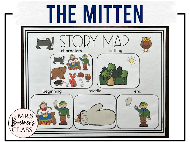 The Mitten Jan Brett book activities unit with literacy printables, reading companion activities, lesson ideas, and a craft for winter in Kindergarten and First Grade