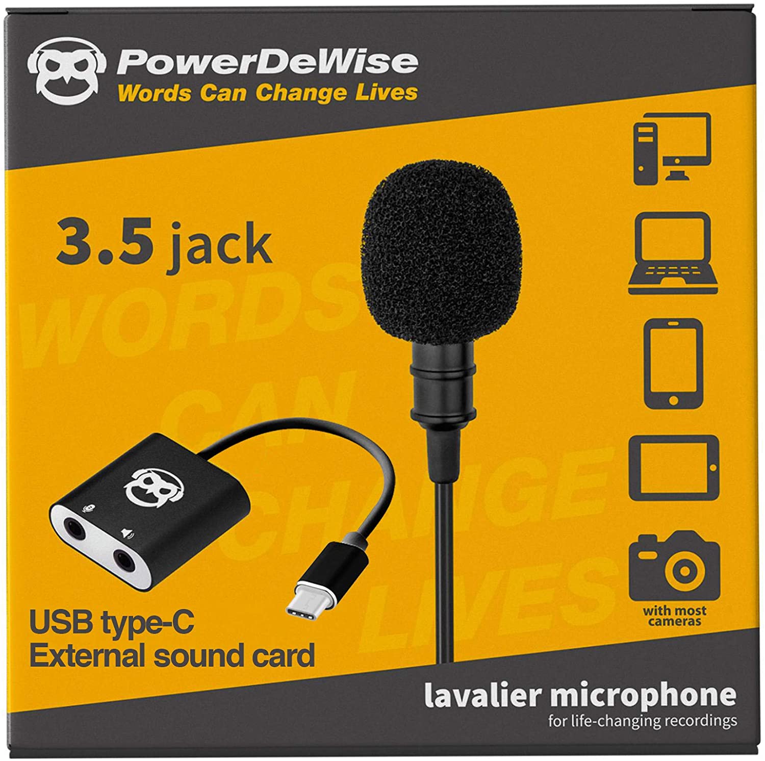 Powerdewise Type-C USB Microphone Lavalier Lapel Microphone Omnidirectional with Sound Card Designed for Pc Microphone MacBook Microphone Ipad for Recording, YouTube, Conference, and As Streaming Mic