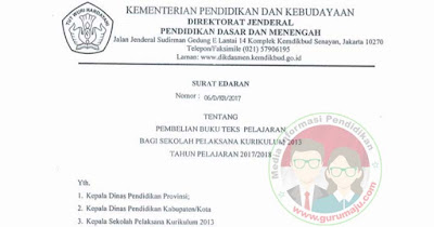 Surat Edaran Tentang Pembelian Buku K-13 TP. 2017/2018