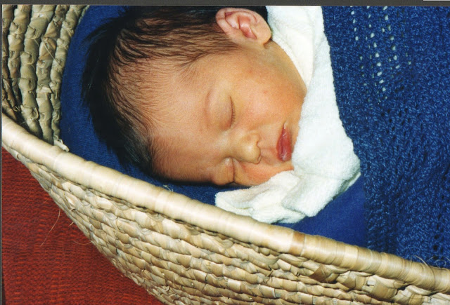 baby sleeping in moses basket