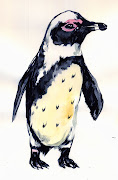 Magellanic penguin — sketch: watercolour, ink and brush (penguin )