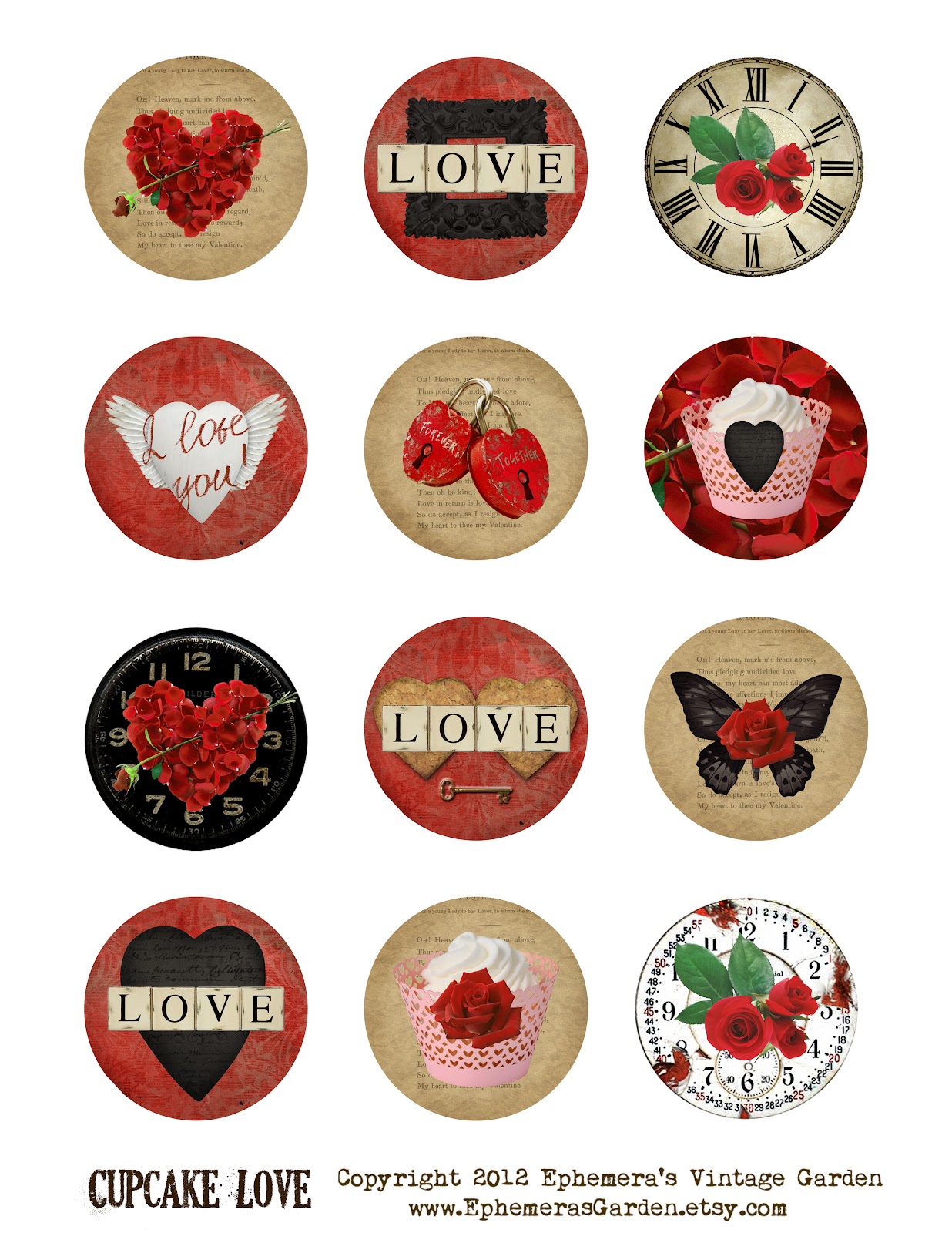 Weekly Freebie: cupcake Valentine vintage Cupcake do Vintage 'Love' toppers i Toppers  Garden: