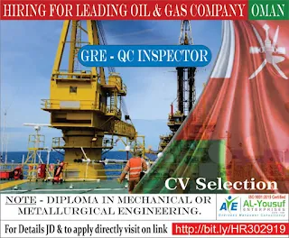 GRE QC inspector for Oil & Gas in Oman