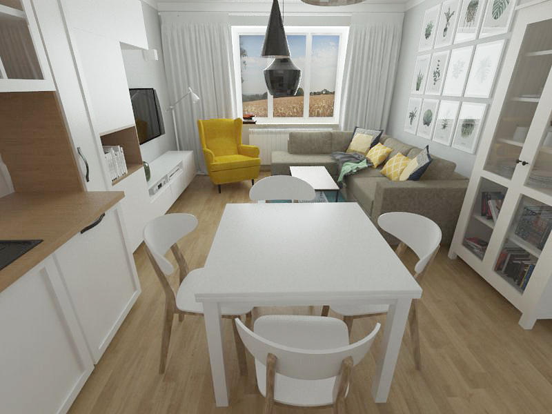 White Interior Design Salon Z Aneksem Na 21 M2