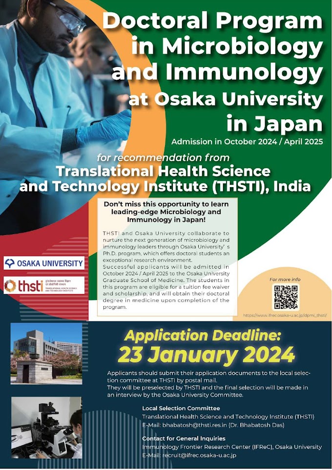Osaka University Japan PhD Program in Microbiology/Immunology | Recruited by THSTI India  