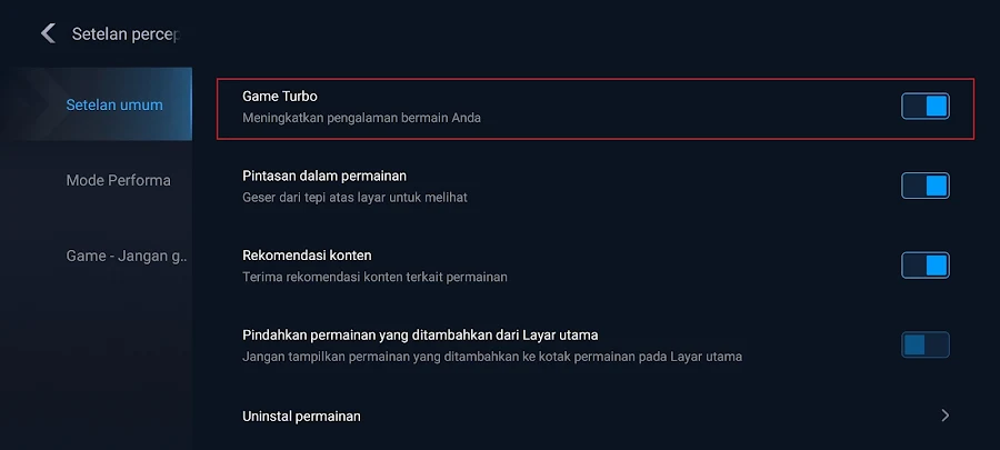 engaktifkan Fitur Game Turbo Xiaomi