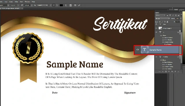 Download Sertifikat PSD Adobe Photoshop Emas Elegant