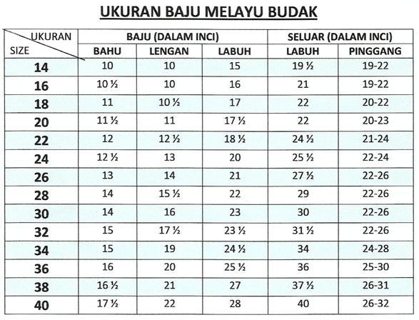 D ZULHAZ DESIGN Ukuran  Baju  Melayu Dewasa Dan Kanak kanak 