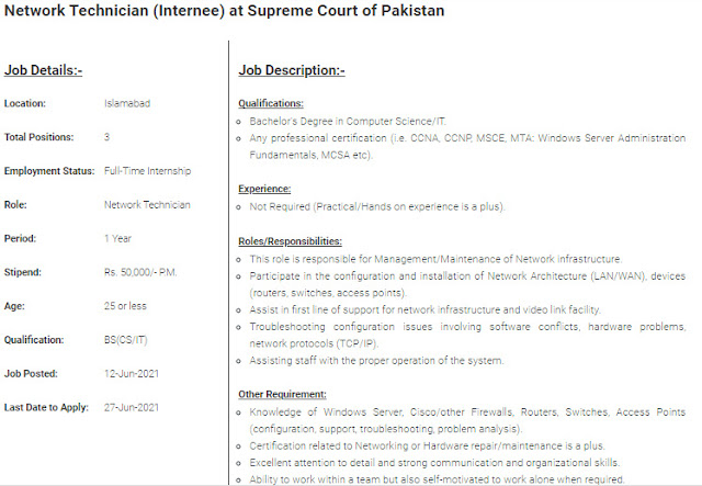 Supreme Court of Pakistan  | Technical Internship Program 2021