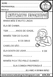 Dia das mães,retrato escrito,produção de texto