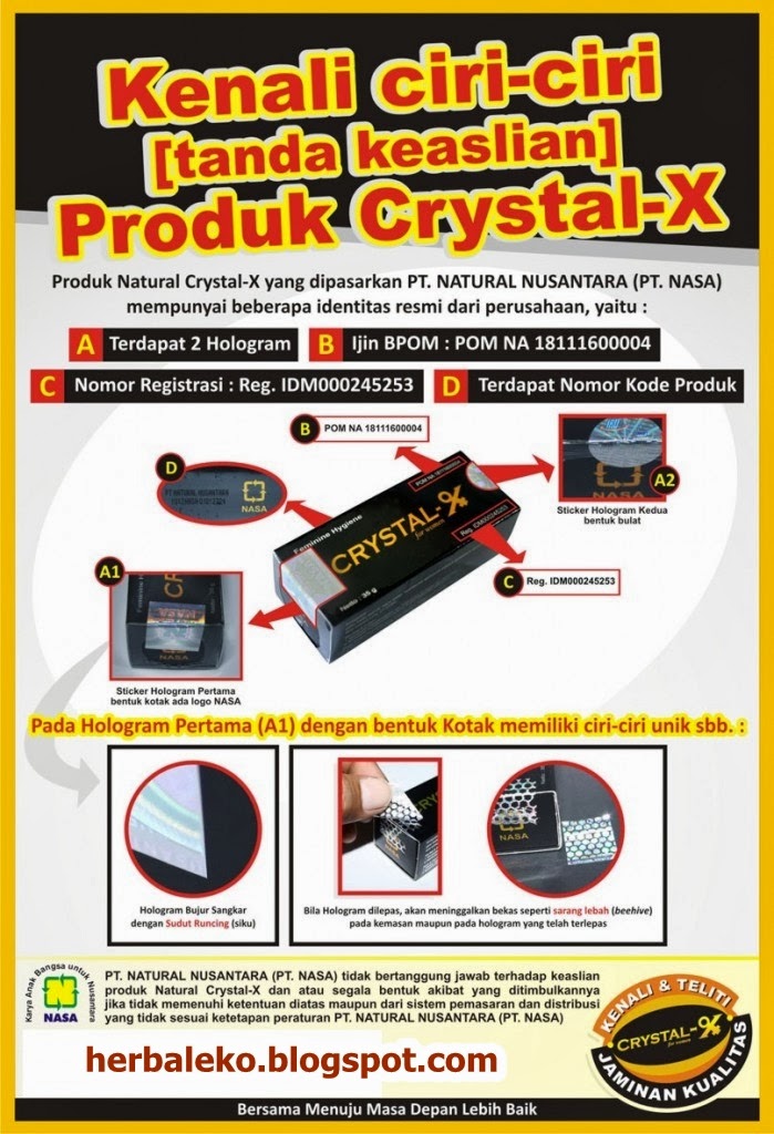 Nah berikut cara mebedakan Crystal X asli dan yang palsu :