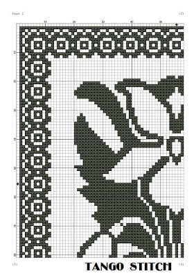 Art Nouveau black flower cross stitch floral embroidery pattern - Tango Stitch