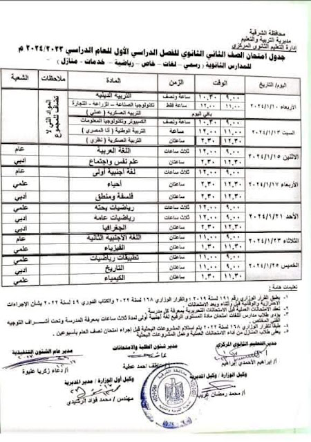 جدول امتحانات محافظة الشرقية المعدل ترم أول2024 %D8%AB%D8%A7%D9%86%D9%8A%20%D8%AB