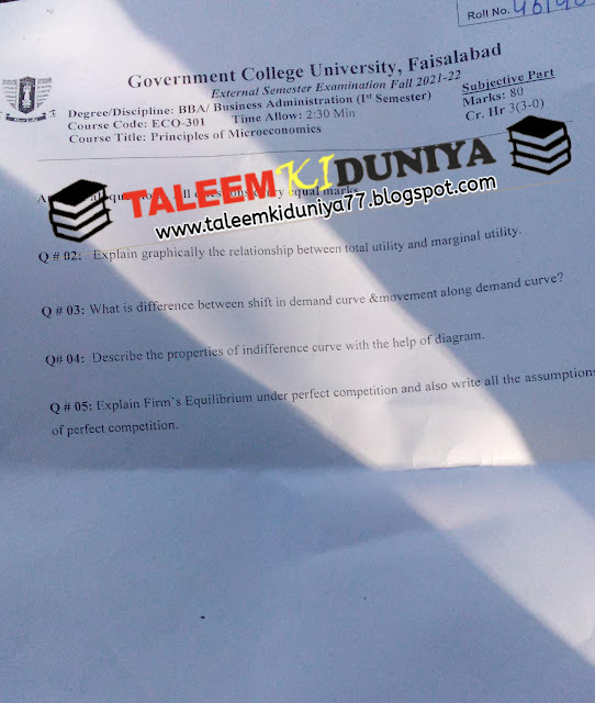 PRINCIPLES OF MICROECONOMICS EXTERNAL PAPER 2022 1ST SEMESTER BBA
