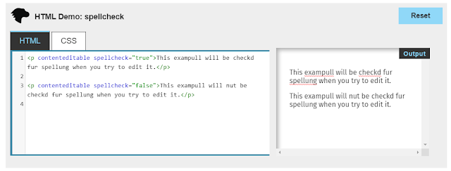 Screenshot showing example of spellcheck attribute working