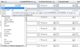 Columna para escoger el tipo de datos