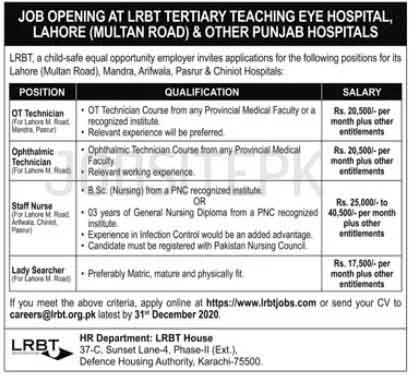 LRBT JOBS 2020 LAHORE