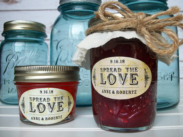 Vintage Oval Spread the Love Wedding jam jar labels