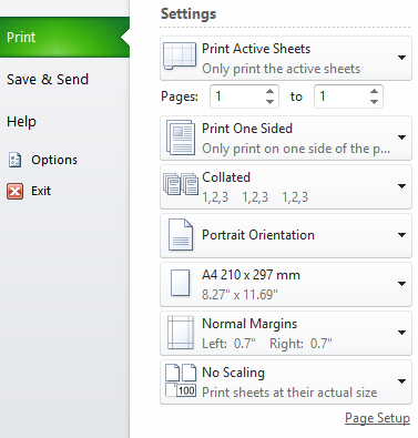 Ms Excel 2010 Print Dialogue Box