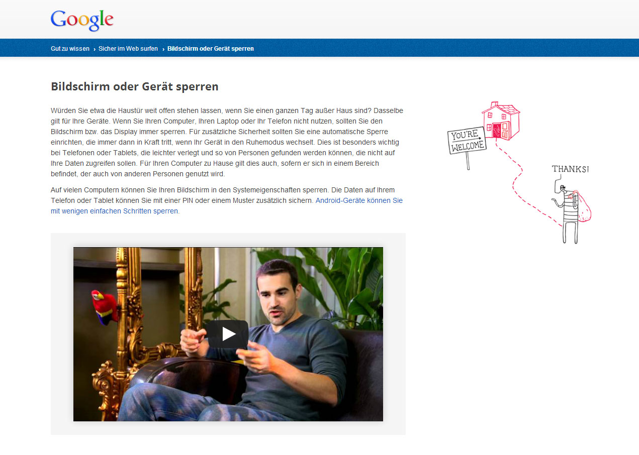 Screenshot Gut zu Wissen Sicherheit Google