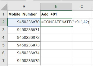 How to add +91 before Mobile Number in Excel in Hindi