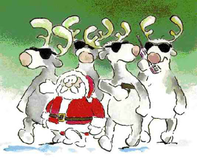 cartoon santa and reindeers