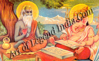 Vyasa dictating the Mahabharata epic to Ganesha 