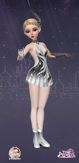 Alina in a black and white "Swan Lake" inspired figure skating costume