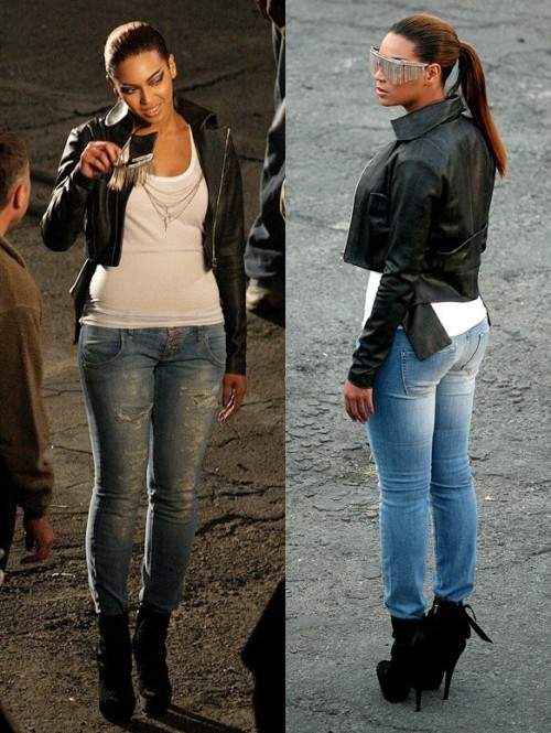 beyonce looking curvy in tight jeans front and back